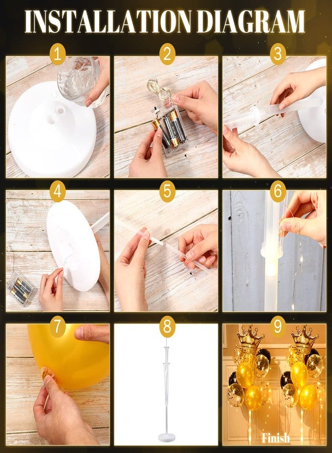 Sosation 2 Set Floor Crown Balloon Stand Kit Includes LED String Lights 42 Balloons 44 Sticks 26 Cups Gold Balloon Column Backdrop Decorations for Birthday Baby Shower Wedding Party - Image 2